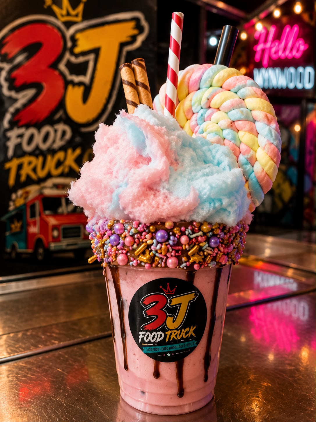 Shake de fresa con algodón de azúcar